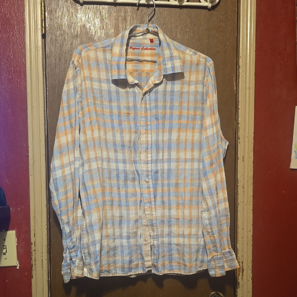 Report Plaid Shirt in Blue and Orange